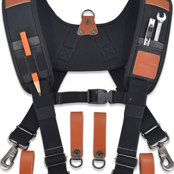Welkinland Heavy-Duty Leather Tool Belt Suspenders Brown with Black NIB - Picture 4 of 5